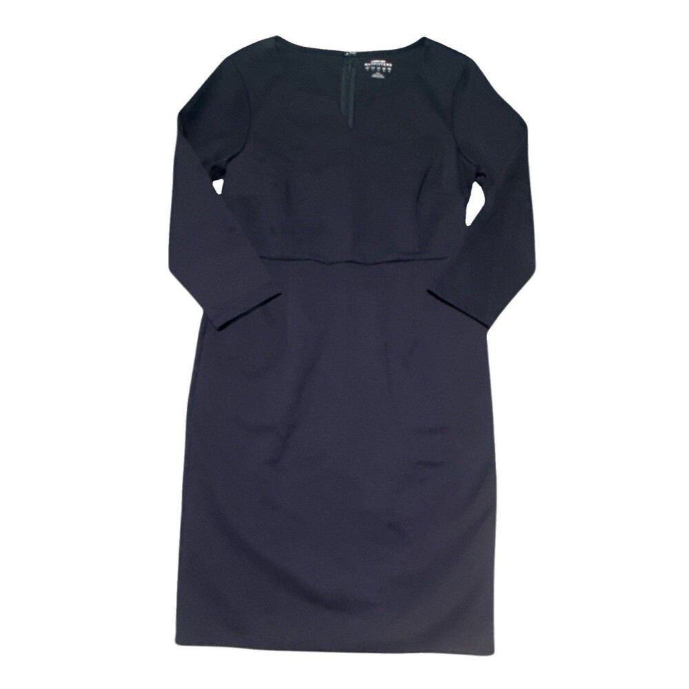 Lands End 4P Petite Navy Ponte Knit Sheath Dress 3/4 Sleeve Work Career